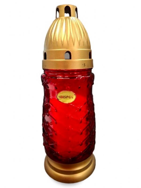 Photo of Med Red Beveled Glass Grave Cand 8'/19cm Pk11