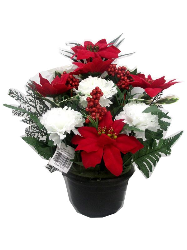 Photo of Poinsettia Carnation/ Berry  Grave Pot Pack 6