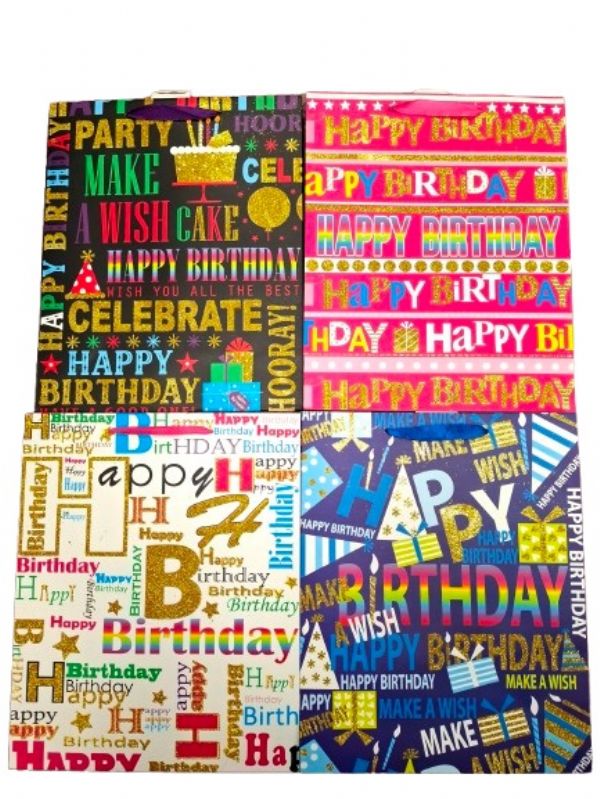 Photo of Large Happy Bday Gift Bag Glitter Pk12